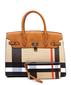 Plaid Check Print Pad-lock 2-in-1 Satchel BT2699 TAN